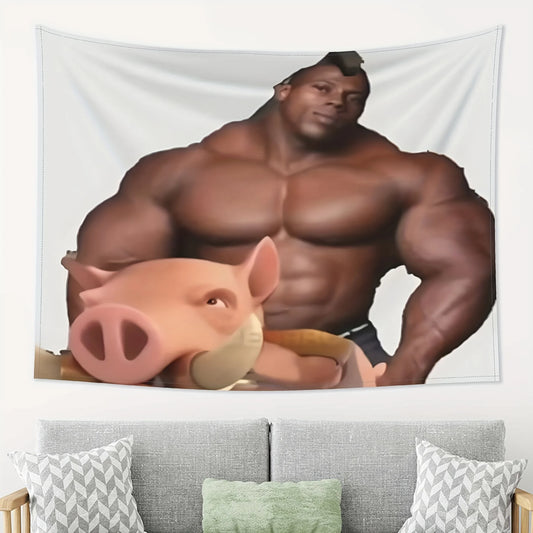 Muscle Man and Pig Tapestry