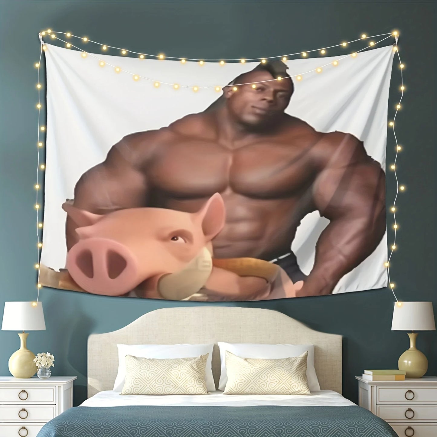 Muscle Man and Pig Tapestry