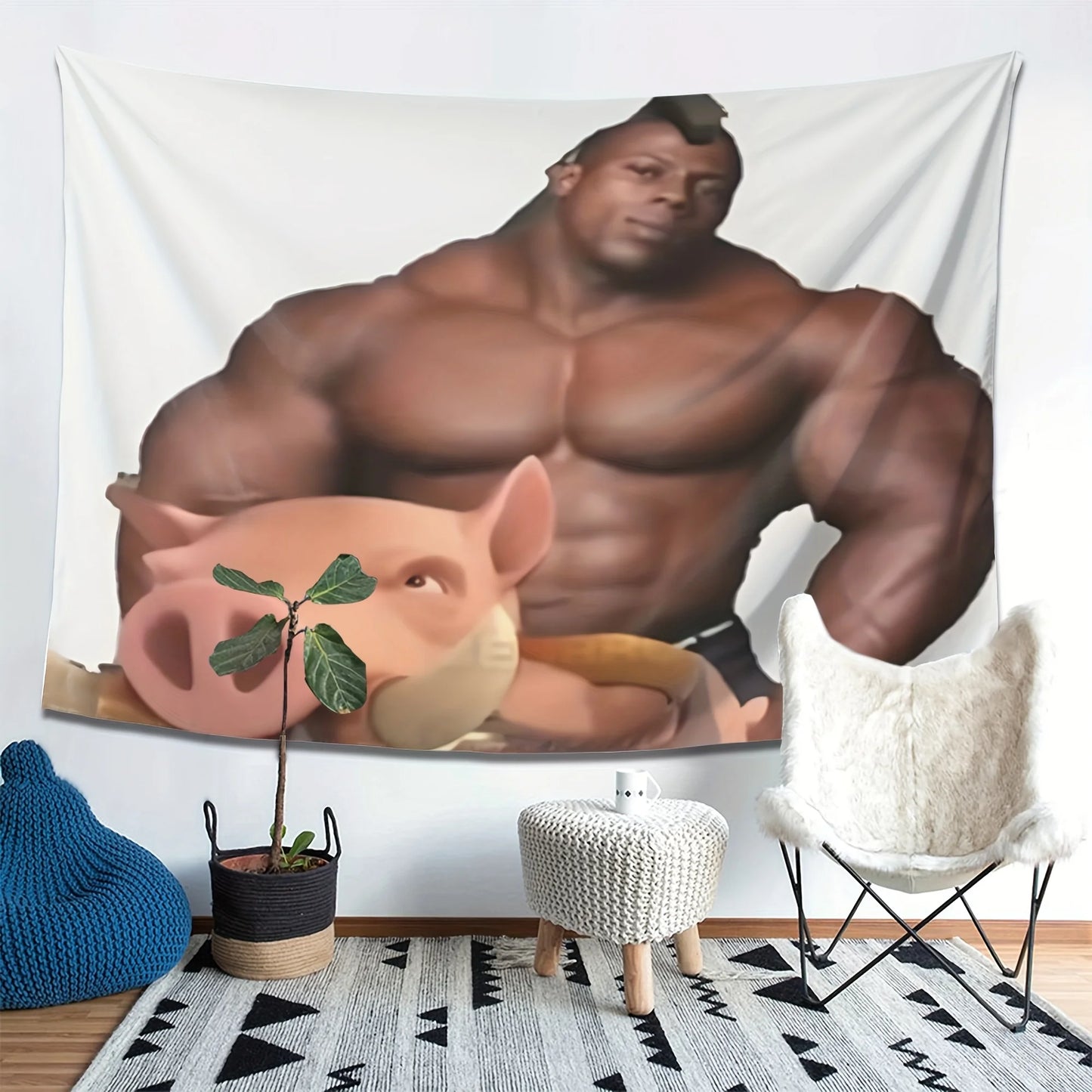 Muscle Man and Pig Tapestry