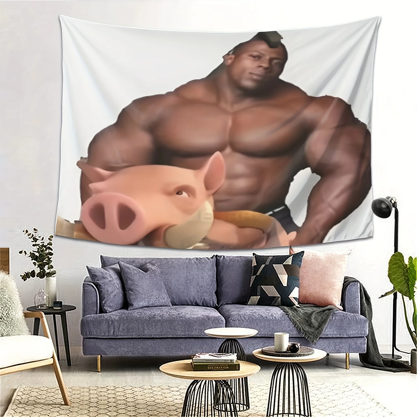 Muscle Man and Pig Tapestry